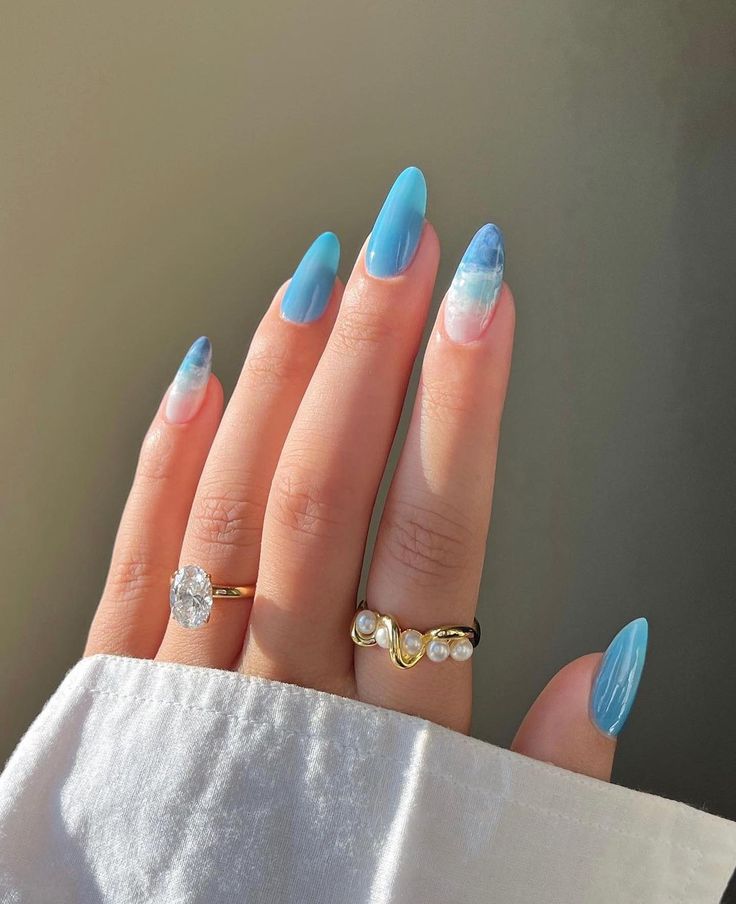 Engagement Nails Designs, Pool Nails, Beach Themed Nails, Wave Nails, Engagement Nails, Beach Nail Designs, Beachy Nails, 2024 Nails, Nagellack Trends