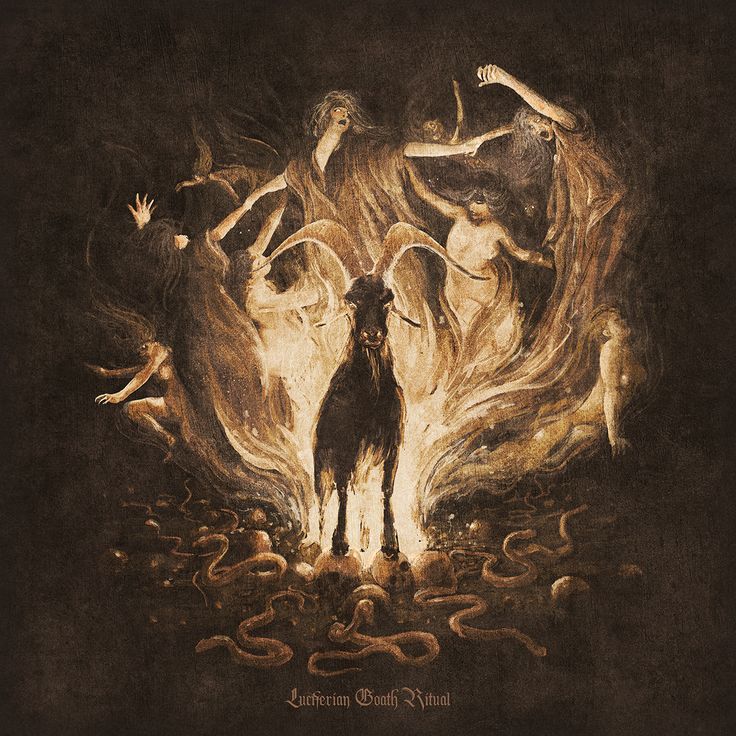 an image of a horse surrounded by snakes and angels in the dark with fire coming from its mouth