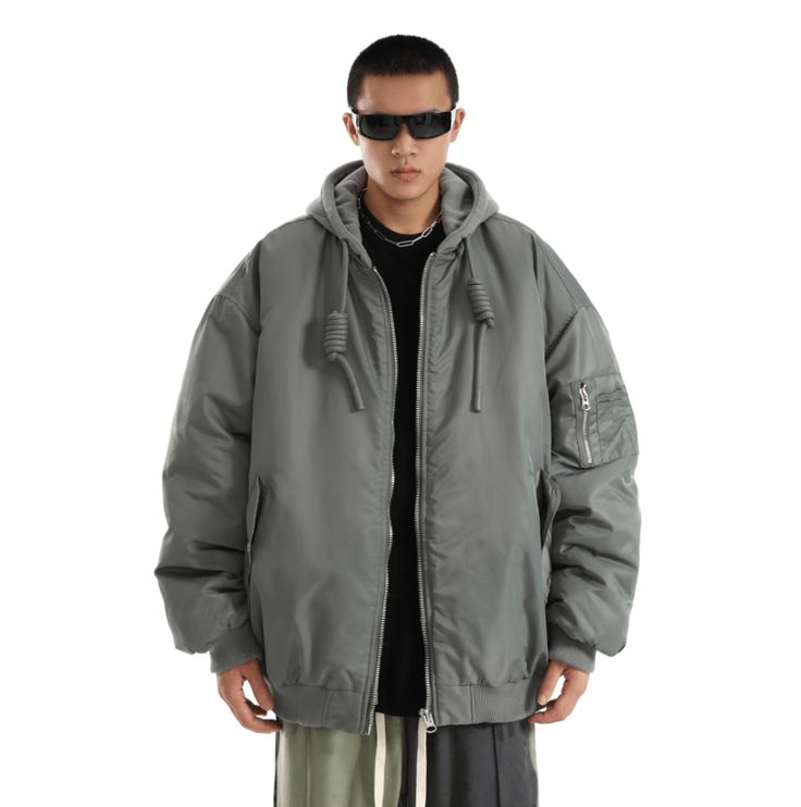 Model is 5ft 9''(176cm) tall, 145 lbs(66kg) weight and wearing a size L168cm 59kg wearing a size M - Hooded- Drawstring- OVERSIZE- Zip-up- 2 colors Hooded Outerwear For Streetwear During Sports Season, Urban Oversized Parka For Streetwear, Gray Varsity Hoodie For Streetwear, Sportswear Hooded Jacket With Ribbed Cuffs For Streetwear, Heavyweight Hooded Outerwear For Streetwear, Urban Style Gray Windbreaker For Streetwear, Gray Urban Windbreaker For Streetwear, Techwear Gray Hooded Sports Jacket, Urban Gray Windbreaker For Streetwear