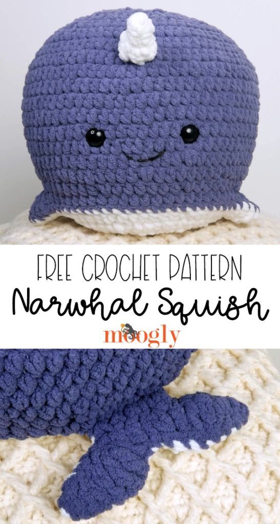 a crocheted stuffed animal sitting on top of a white and blue blanket with text overlay that reads, free crochet pattern nar