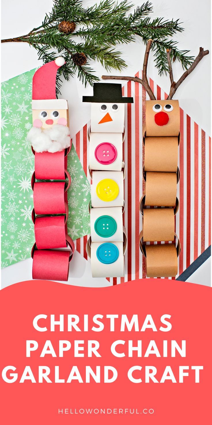 christmas paper chain garland with santa clause on it and the text overlay reads, christmas paper chain garland