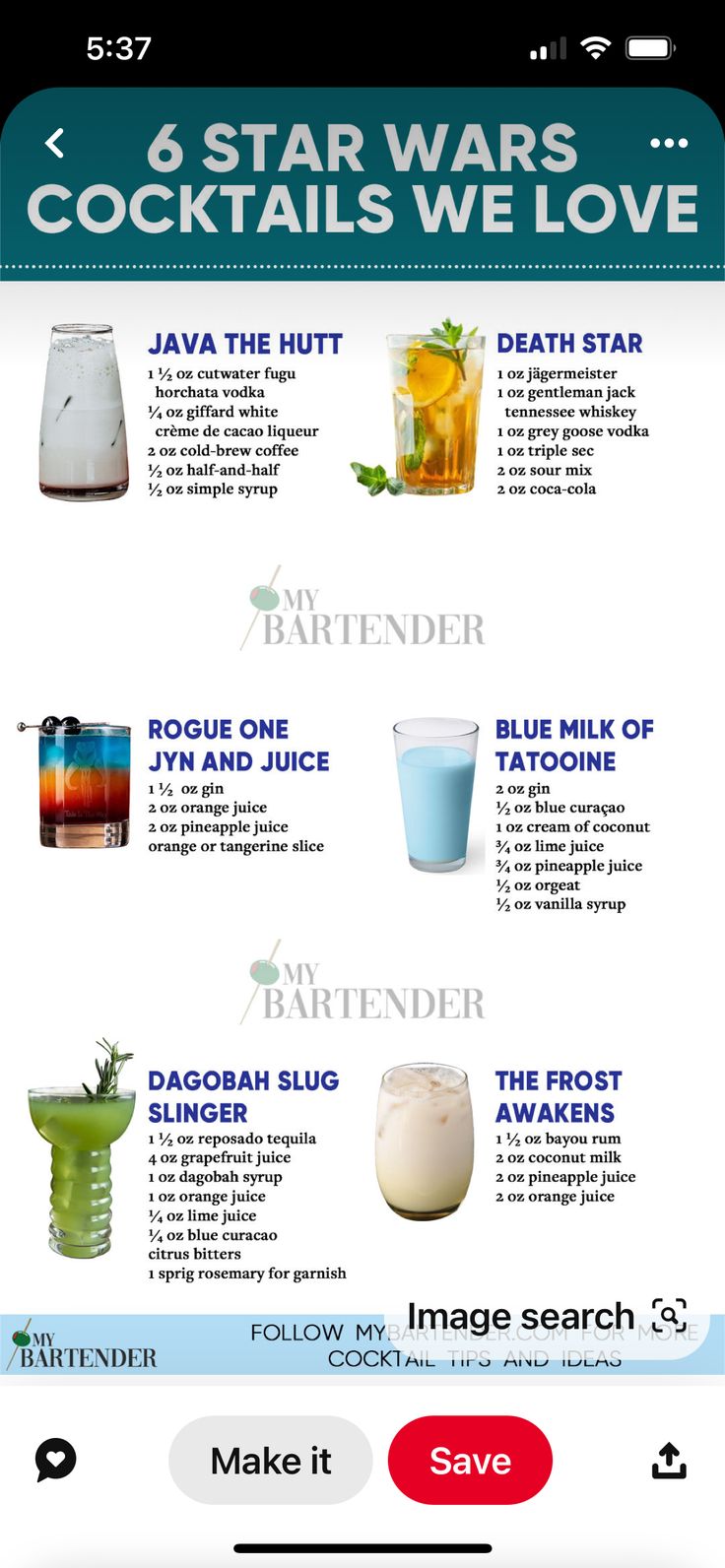 the star wars cocktails we love info sheet