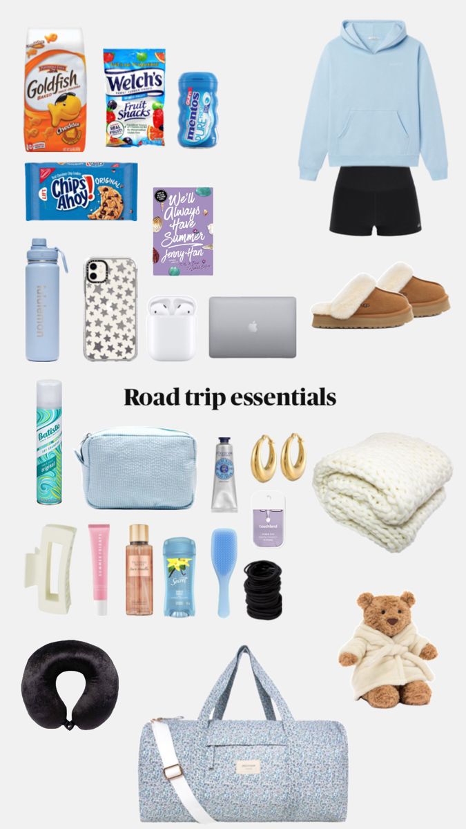 the road trip essentials are organized and ready to be carried on your next trip