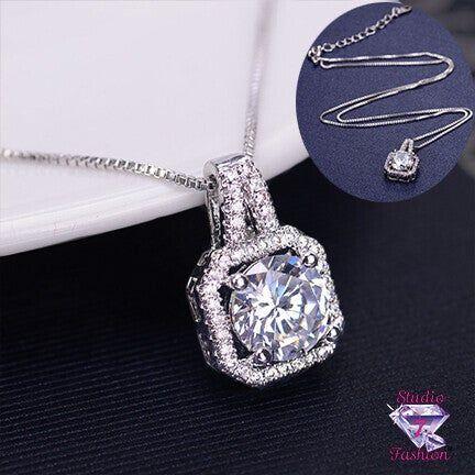 This luxurious necklace measures 18" with a 2" extender and lobster clasp. It is a very delicate necklace, perfect for any occasion. Platinum Chain, Hari Valentine, Square Necklace, Statement Choker Necklace, Halo Pendant, Silver Plated Necklace, Rhinestone Jewelry, Chains Jewelry, Diamond Pendant