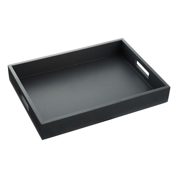 an empty black tray on a white background