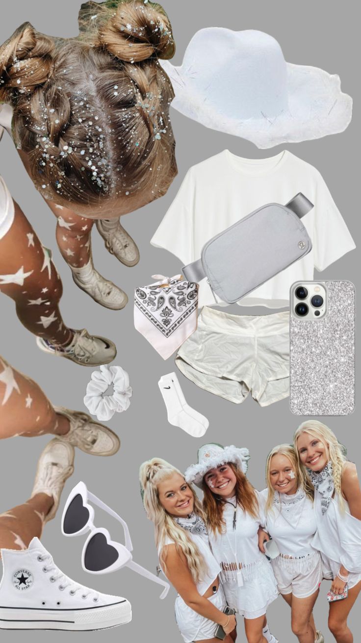 the collage shows two women in white outfits