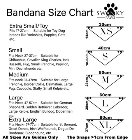 the size chart for bandana size chart