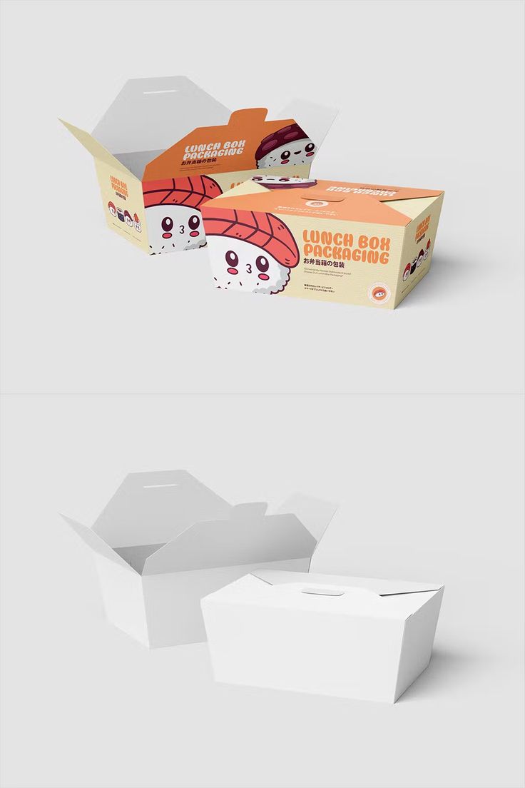 an open box with sushi on the inside and in the outside, it is white