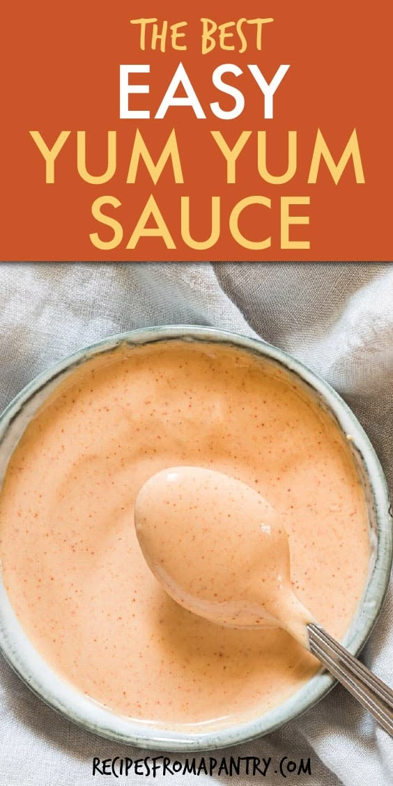 the best easy yum sauce recipe is in a bowl with a spoon on it