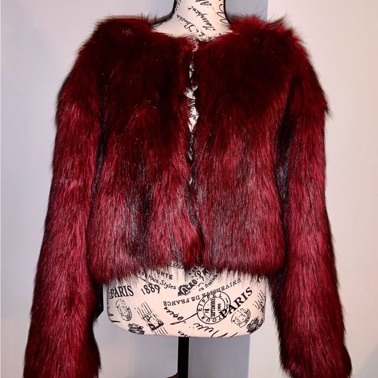 Vintage Nasty Gal Faux Fur Jacket Brand New With Tags This Gorgeous Faux Fur Vintage Piece Goes Perfect For Any Outfit To Make A Statement Faux Fur Outerwear For Fall Party, Faux Fur Long Sleeve Outerwear For Party, Faux Fur Long Sleeve Party Outerwear, Long Sleeve Faux Fur Outerwear For Parties, Party Faux Fur Outerwear With Long Sleeves, Burgundy Long Sleeve Outerwear For Party, Red Faux Fur Outerwear For Fall, Red Faux Fur Coat For Fall, Red Faux Fur-lined Outerwear For Fall