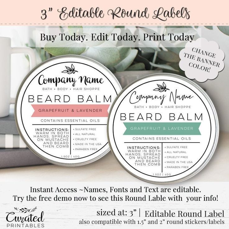 three round labels with the text, 3 edible round labels buy today edit to print today