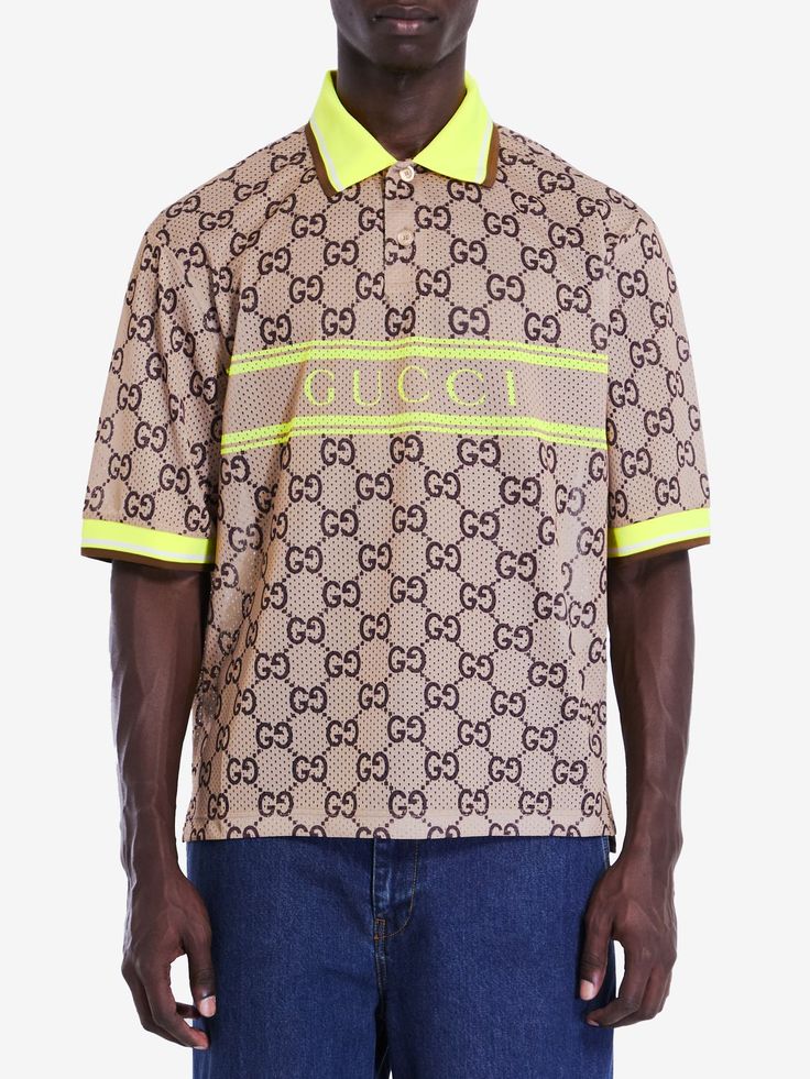 2270 GUCCI POLO SHIRT WITH GG PRINT Gucci Elegant, Gucci Polo Shirt, Gucci Logo, Buy Gucci, Leather Cap, Gucci Men, Denim Pant, Polished Look, T Shirt Top