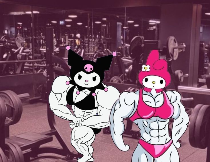 two cartoon characters are posing in the gym