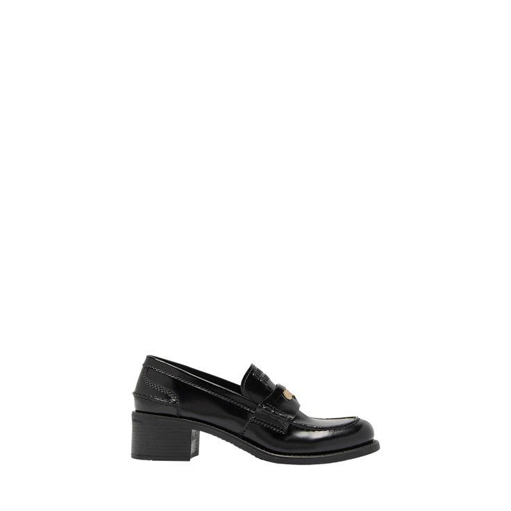 Miu Miu leather penny loafers 2.00 in / 50 mm block heel Round moc toe Notched vamp with keeper strap Slip-on style Rubber outsole Lining: Leather Made in Italy Luxury Leather Loafers With Block Heel, Classic Patent Leather Loafers With Block Heel, Formal Platform Loafers With Leather Sole And Block Heel, Formal Block Heel Platform Loafers With Leather Sole, Classic Loafers With Sculpted Heel In Calf Leather, Calf Leather Loafers With Sculpted Heel For Work, Formal Patent Leather Platform Loafers With Block Heel, Luxury Block Heel Loafers For Formal Occasions, Business Loafers With Padded Block Heel