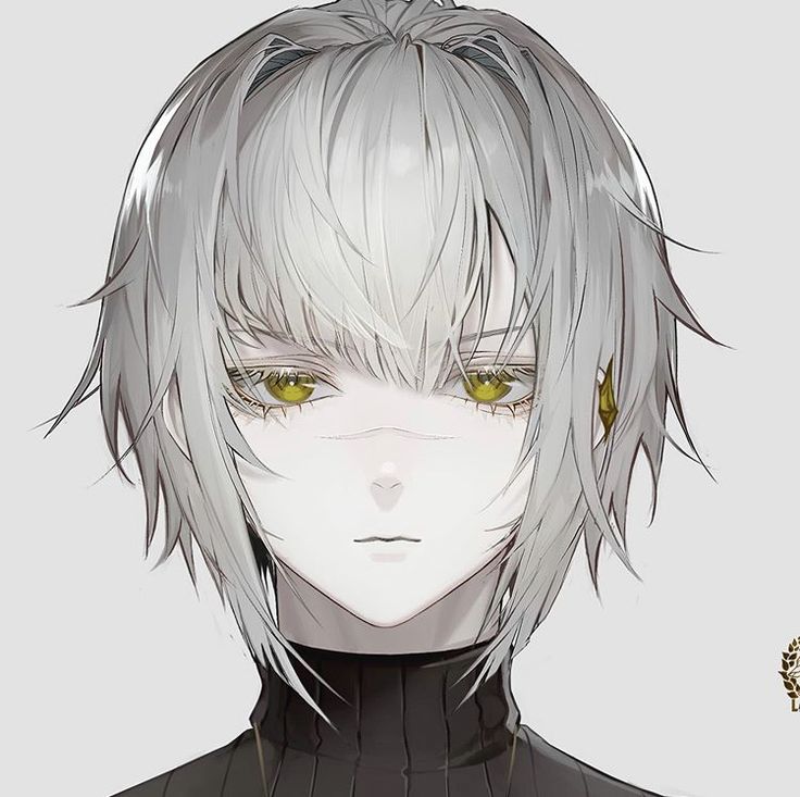 an anime character with white hair and yellow eyes