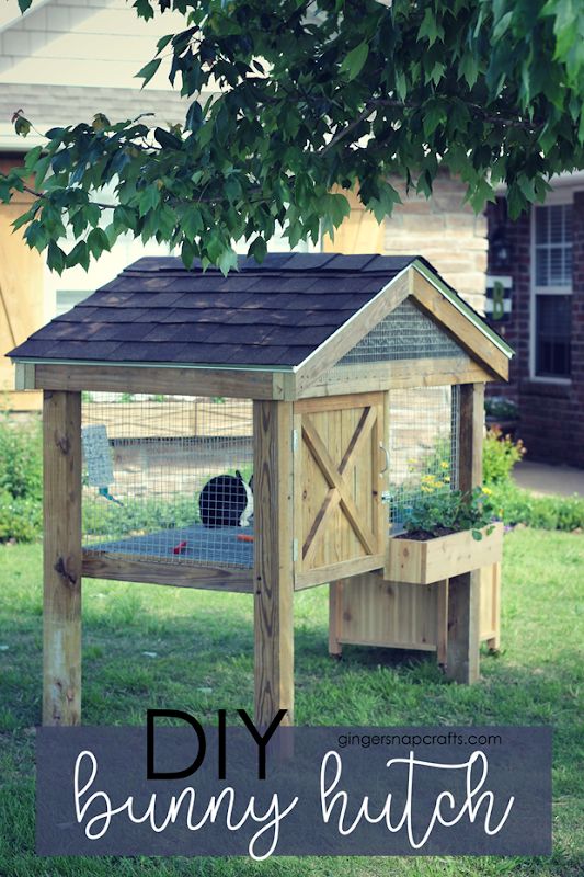 an outdoor chicken coop with the words diy bunny hut in front of it and a tree