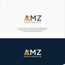 the mz performance logo is shown in black and white, with an orange stripe