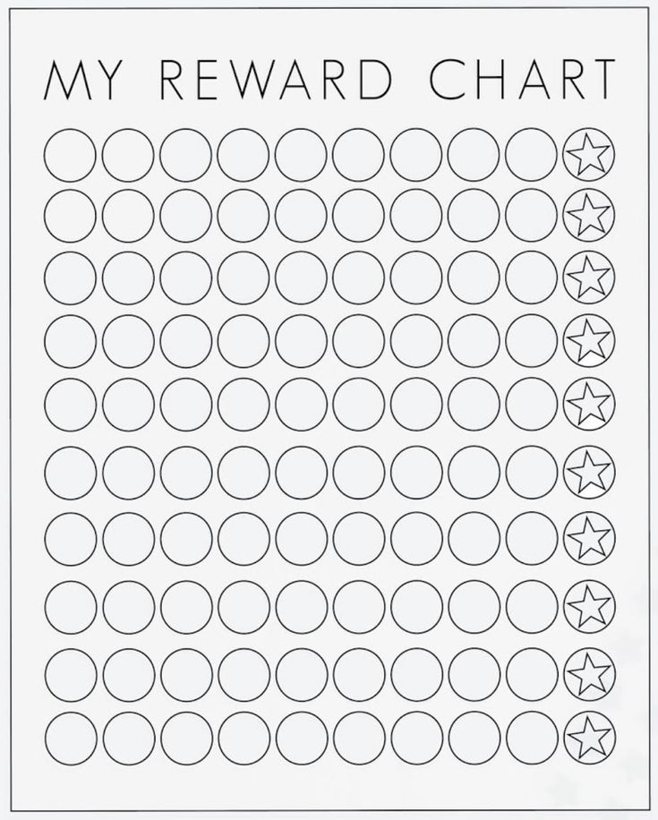 a reward chart with circles and stars on the front, in black and white ink