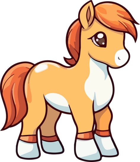 a cartoon horse with orange hair and white boots on it's feet, standing