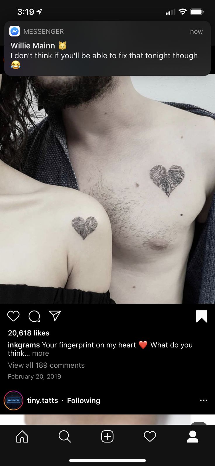 two hearts on the chest and one has a small heart tattooed on it's chest