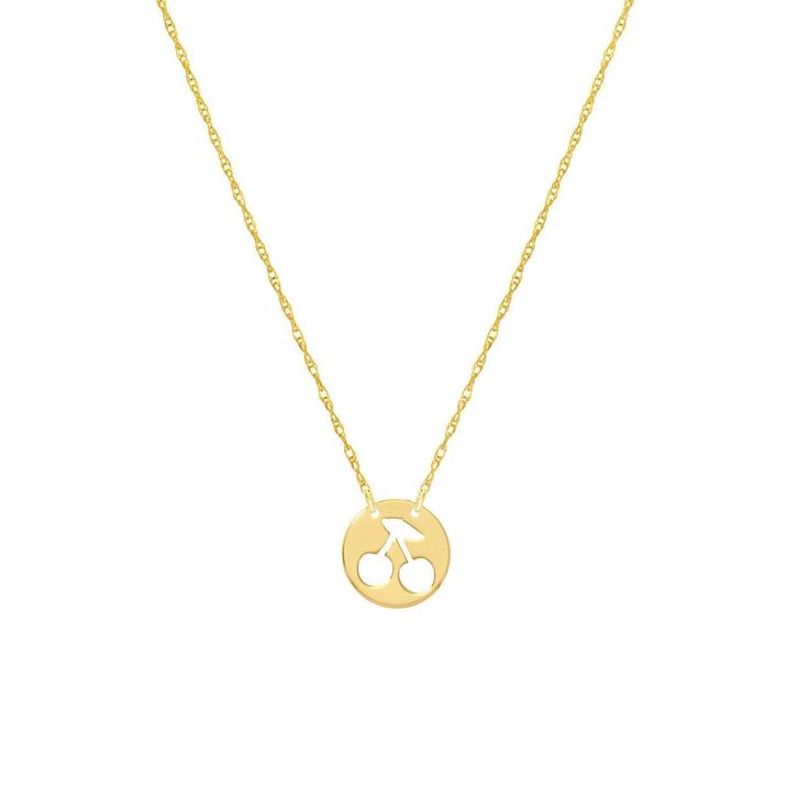 14K Gold Negative Space Cherry Mini Disk Adjustable Necklace - Yellow Gold, 18" Length, Spring Ring Savor the sweetness of style with our 14K Yellow Gold Cutout Cherry Mini Disk Adjustable Necklace. This delightful piece features an intricately crafted cutout cherry design on a mini disk pendant, suspended elegantly from an 18-inch yellow gold chain. The necklace boasts an adjustable length for versatility, allowing you to customize your look effortlessly. Capture the charm of cherries and eleva Anniversary Yellow Gold Birthstone Necklace Tarnish Resistant, Symbolic Yellow Gold Jewelry For Valentine's Day, Anniversary Yellow Gold Birthstone Necklace, Yellow Gold Charm Necklace For Anniversary With May Birthstone, Yellow Gold Jewelry With Hallmark For Birthday, May Birthstone Yellow Gold Charm Necklace For Birthday, Yellow Gold Necklace For Anniversary With May Birthstone, Symbolic Jewelry For Anniversary On Mother's Day, Symbolic Jewelry For Anniversary And Mother's Day