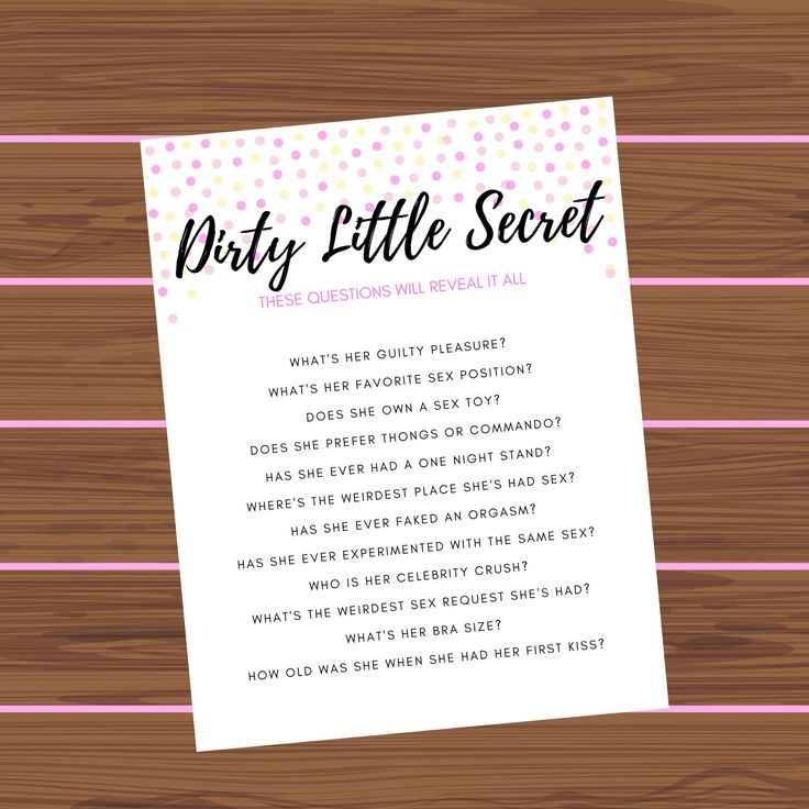 the dirty little secret game is shown on top of a wooden table with pink and white stripes