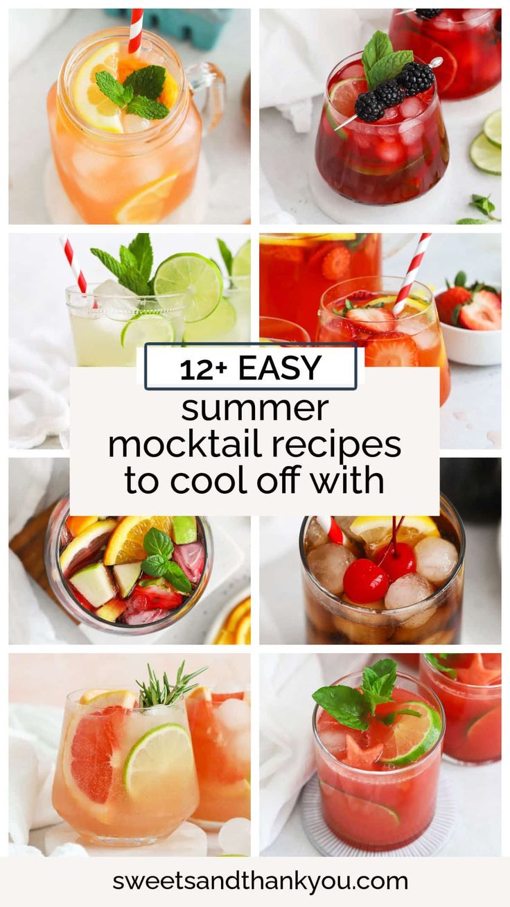 different types of drinks with text overlay that reads 12 easy summer cocktails to cool off with