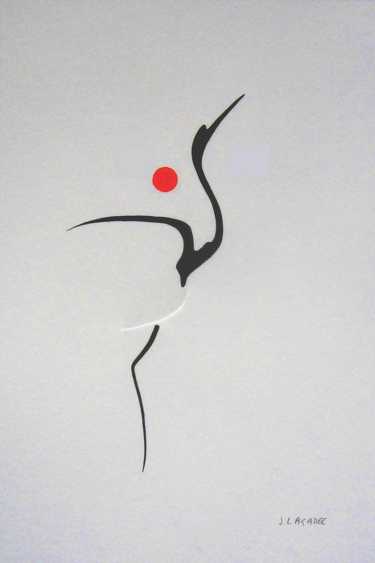 an abstract painting with black lines and a red dot