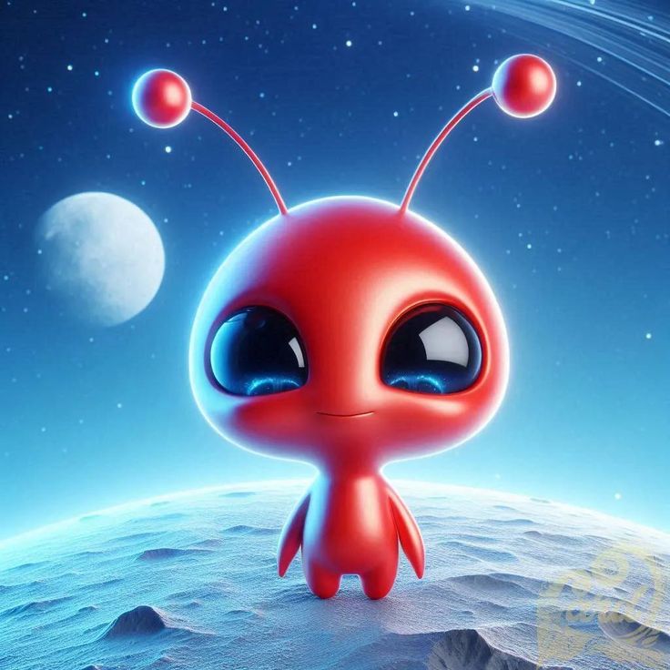 an image of a red alien floating in the sky