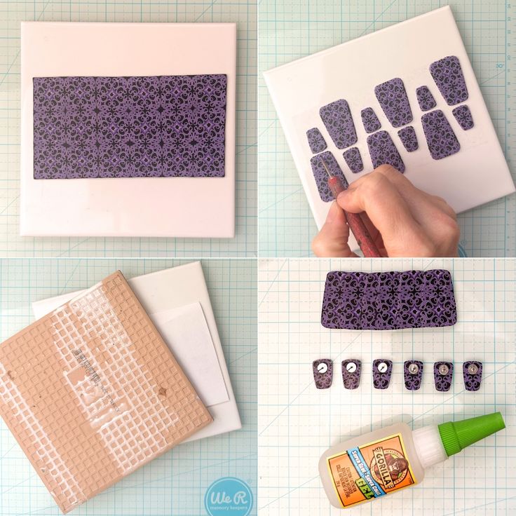 the process for making paper cut outs is shown with scissors, glue and other crafting supplies