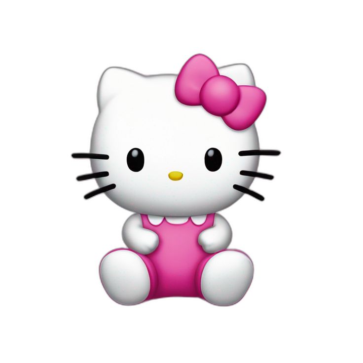 the hello kitty is sitting down with her pink bow on it's head and eyes