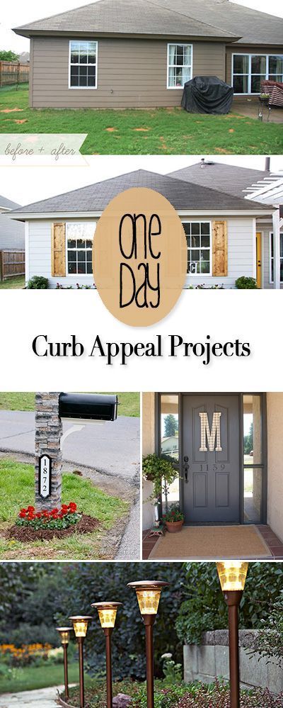 four different pictures with the words one day curb appeal projects