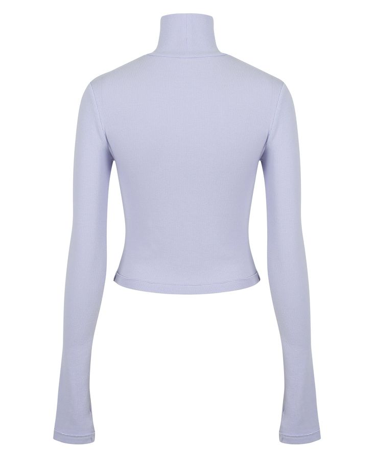 DETAILS: Color: Lavender Ribbed mock neck pullover Long sleeve Thumbholes at cuffs Design seam at front 95% Tencel, 5% Spandex Machine wash SIZE & FIT: Fits true to size Front length: 18" Bust: 13 3/4" Casual Long Sleeve Mock Neck Top, Stretch Long Sleeve Top With Ribbed Cuffs, Solid Funnel Neck Top With Thumbholes, High Neck Solid Tops With Thumbholes, Solid Color Turtleneck Top With Ribbed Cuffs, Turtleneck Top With Ribbed Cuffs, Fitted Purple Tops For Winter, Winter Purple Fitted Tops, Fitted Purple Winter Tops