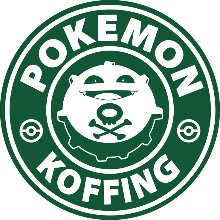 the logo for pokemon koffing, which is also in green and white colors