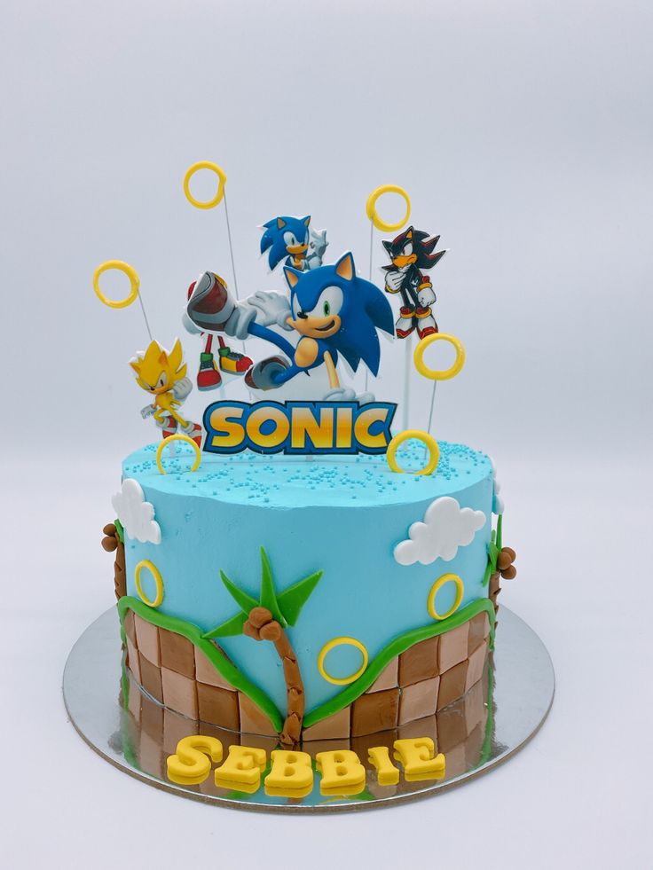 a sonic the hedgehog themed birthday cake