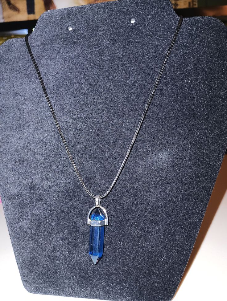 Blue healing crystal necklace. Used for its calming and soothing purposes. Blue Crystal Necklace As Gift, Crystal Neckless, Spiritual Blue Gemstone Crystal Necklaces, Spiritual Blue Crystal Gemstone Necklaces, Blue Mineral Crystal Necklace For Gift, Adjustable Blue Crystal Necklace, Unique Adjustable Blue Crystal Necklaces, Spiritual Handmade Blue Crystal Necklace, Blue Crystal Pendant Necklace With Adjustable Chain