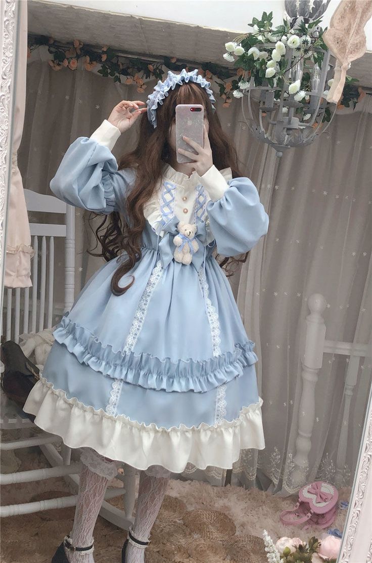 Ingvn Kawaii Lolita Style Dress Women Lace Maid Costume Dress Cute Jap Long Sleeve Princess Dress, Japanese Costume, Marine Uniform, Dress Bow, Harajuku Style, Japanese Dress, Elegant Party Dresses, Kawaii Dress, Dress Halloween Costume