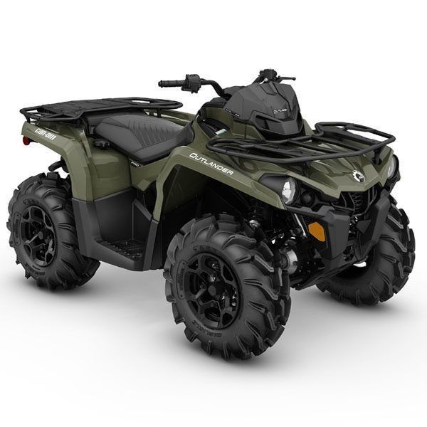 the can - am outlander atv is shown in front of a white background with black wheels