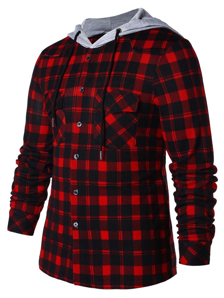 Front Pocket Button Up Plaid Hoodie - Red Wine - 4E73669712 - Men's Clothing, Men's Tops & T-Shirts, Men's Shirts  #MensShirts #Men's #Clothing # #Men's #Tops #& #TShirts # #Men's #Shirts Plaid Hoodie, Fashion Site, Man Clothing, Plaid Outfits, Cheap Hoodies, Hoodie Size Chart, Ethnic Print, Cool Hoodies, Red Hoodie