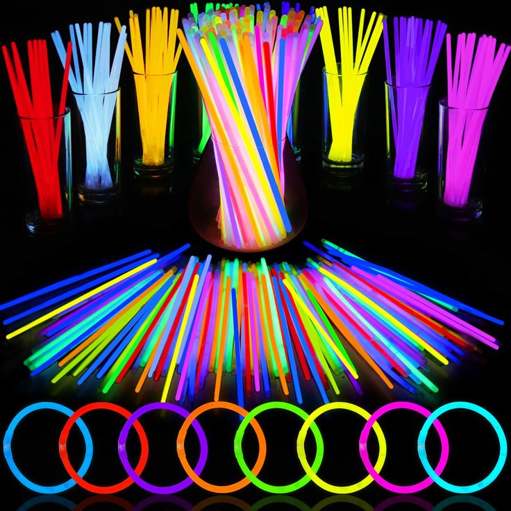 glow sticks are arranged in different colors and sizes