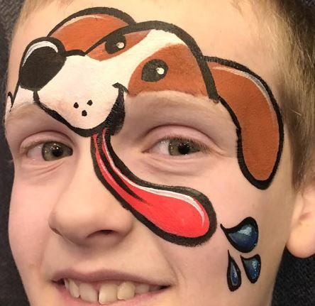 Dog face paint Dog Face Paints, Animal Face Paintings, Face Painting For Boys, Cheek Art, Painting Face, Face Painting Tutorials, Face Painting Easy, Face Paint Makeup, Kids Face Paint