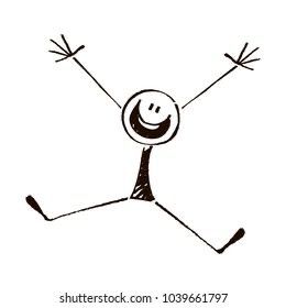 a black and white drawing of a person jumping in the air with his arms outstretched