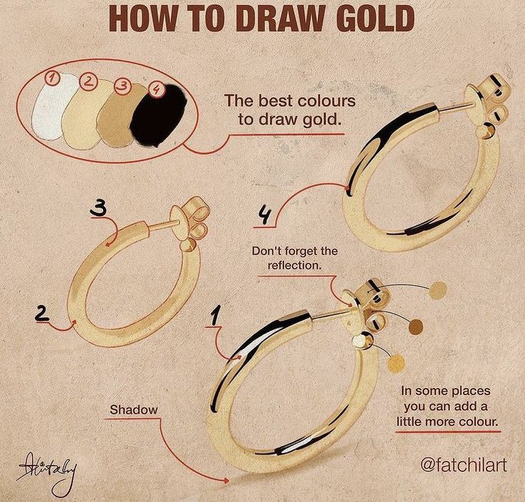 the instructions for how to draw gold earrings