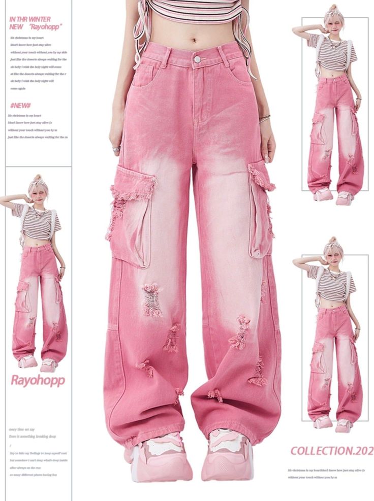 Jean Rose, Jeans Rosa, Y2k Harajuku, Mode Kawaii, 2024 Spring Summer, Kawaii Fashion Outfits, Outfit Jeans, Pink Jeans, Pinterest Closet