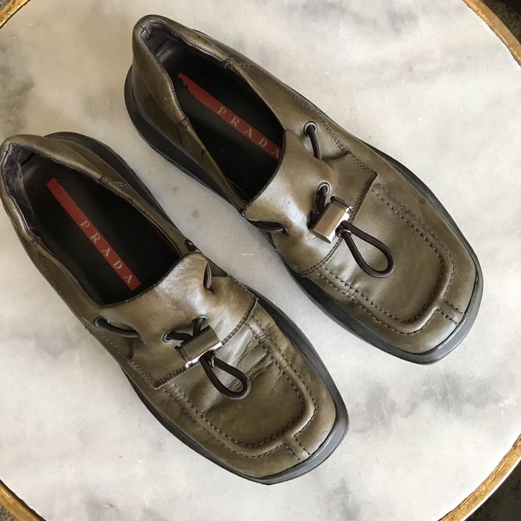 Ultra Soft Supple Leather, Comfortable And Durable Soles. Barely Worn. Prada Green, Streetwear Shoes, Shoes Prada, Prada Leather, Prada Shoes, Shoe Game, Leather Loafers, Flat Shoes Women, Me Too Shoes