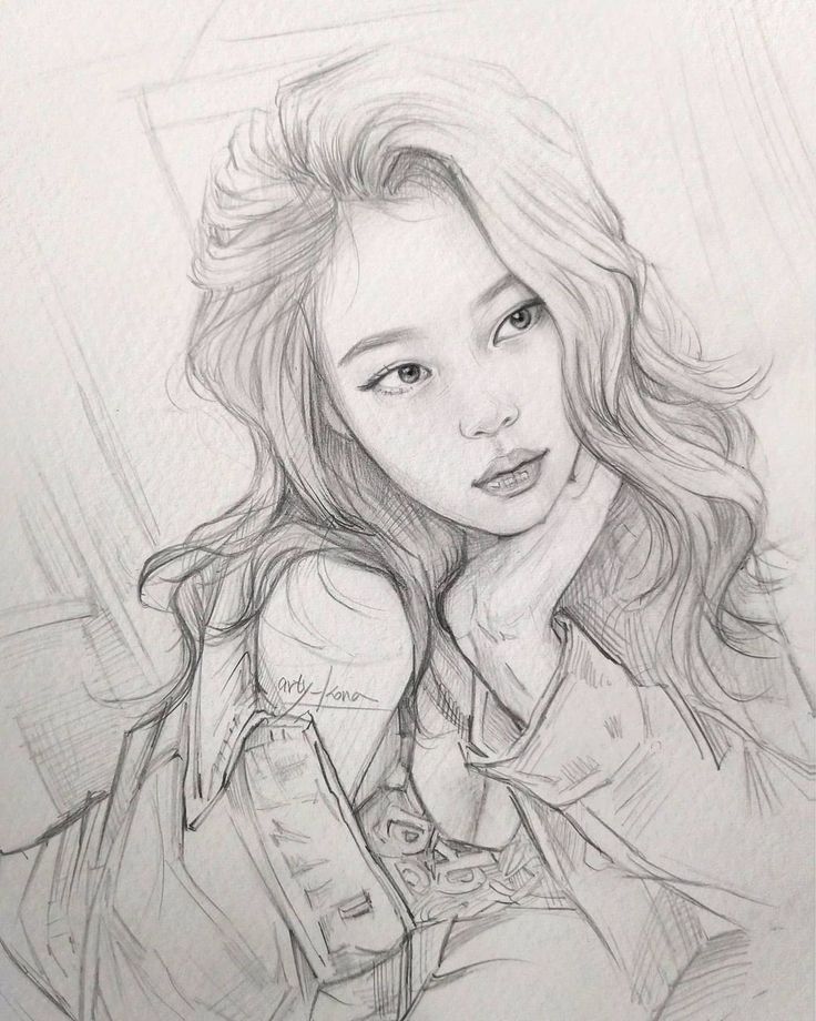 a pencil drawing of a girl with long hair