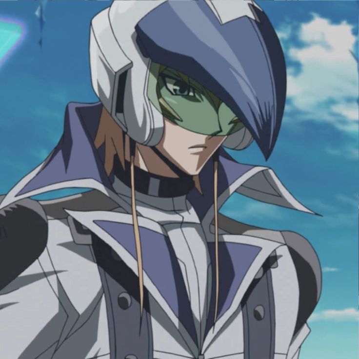 an anime character wearing a white and blue outfit with hood up, looking at the camera