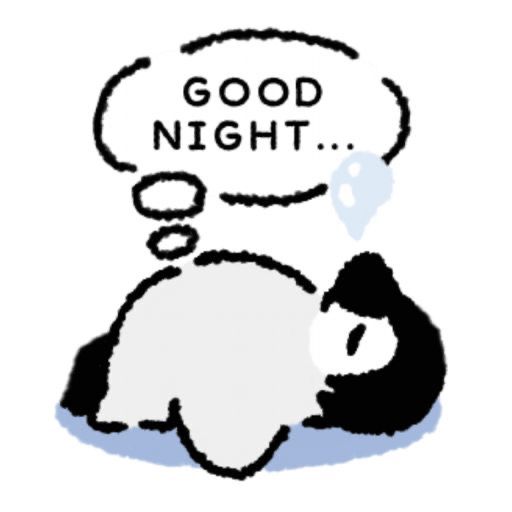 a sheep laying on its back with a thought bubble above it that says good night