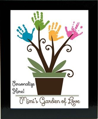 a potted plant with handprints on it and the words, congratulations mom's garden of love