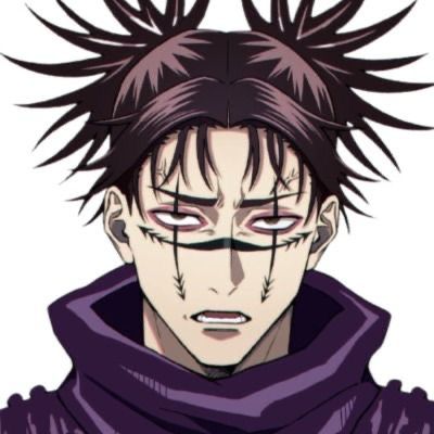 an anime character with black hair and piercings on his head, wearing a purple hoodie